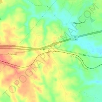 Mapa topográfico Bovina, altitud, relieve