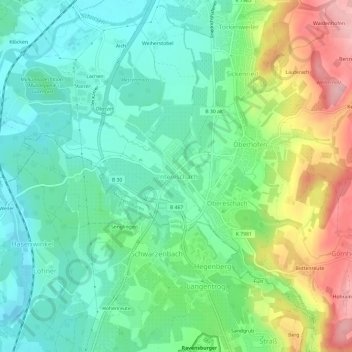 Mapa topográfico Untereschach, altitud, relieve