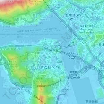 Mapa topográfico Tsing Yi Fishermen's Village, altitud, relieve