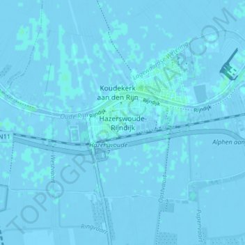 Mapa topográfico Hazerswoude-Rijndijk, altitud, relieve