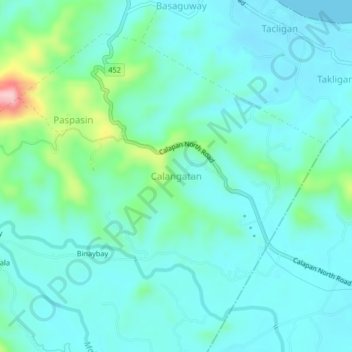 Mapa topográfico Calangatan, altitud, relieve