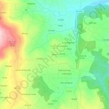 Mapa topográfico Palmou, altitud, relieve