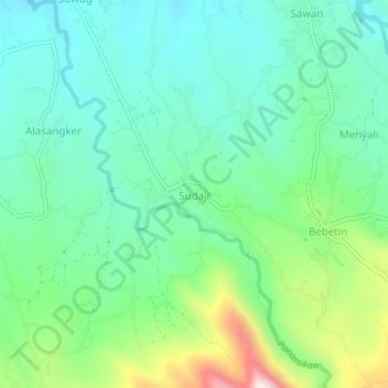 Mapa topográfico Sudaji, altitud, relieve