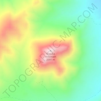 Mapa topográfico Majuba Mountain, altitud, relieve