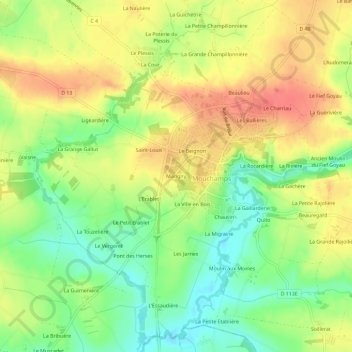 Mapa topográfico Marigny, altitud, relieve