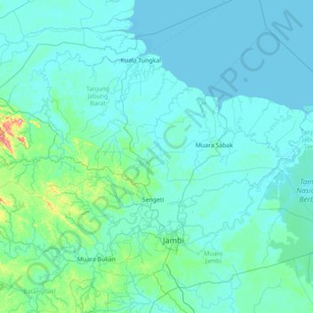 Mapa topográfico Mendahara Ulu, altitud, relieve
