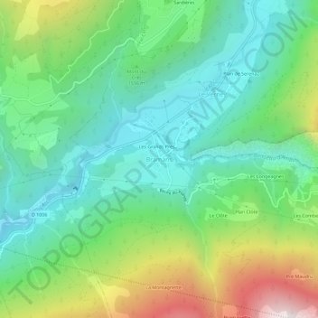 Mapa topográfico Bramans, altitud, relieve
