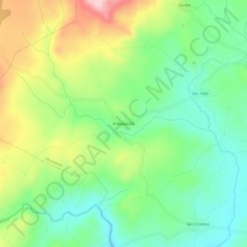 Mapa topográfico A Madanela, altitud, relieve