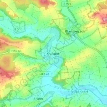 Mapa topográfico Kraisdorf, altitud, relieve