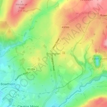 Mapa topográfico Frizington, altitud, relieve