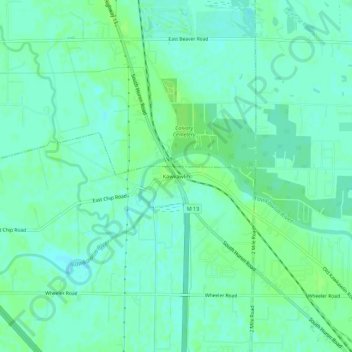 Mapa topográfico Kawkawlin, altitud, relieve