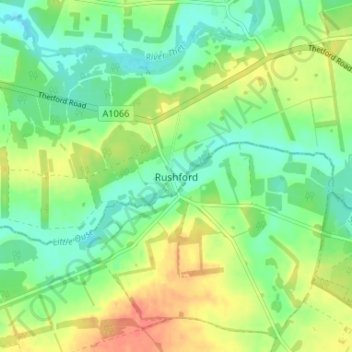 Mapa topográfico Rushford, altitud, relieve