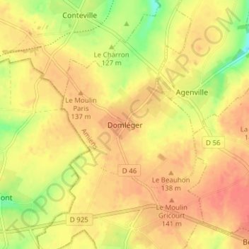 Mapa topográfico Domléger, altitud, relieve
