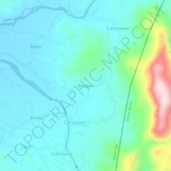 Mapa topográfico Aragan, altitud, relieve