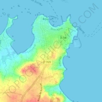 Mapa topográfico Kermenguy, altitud, relieve