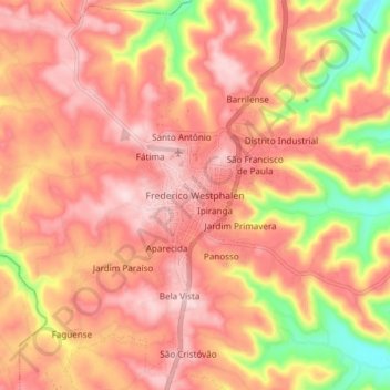 Mapa topográfico Frederico Westphalen, altitud, relieve