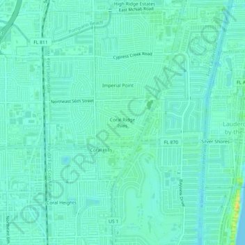 Mapa topográfico Coral Ridge Isles, altitud, relieve