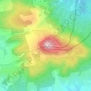 Mapa topográfico Köterberg, altitud, relieve