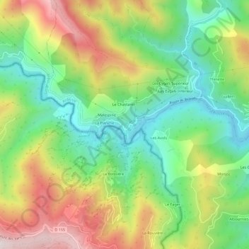 Mapa topográfico Beaujeau, altitud, relieve