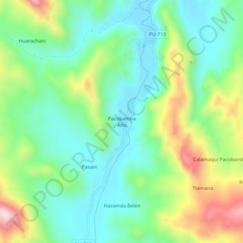 Mapa topográfico Pacobamba Alto, altitud, relieve