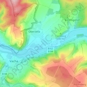 Mapa topográfico Unterzella, altitud, relieve