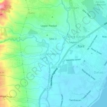Mapa topográfico Marapangi, altitud, relieve
