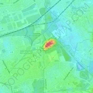 Mapa topográfico Halde, altitud, relieve
