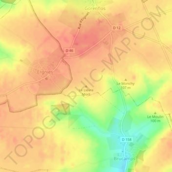 Mapa topográfico Le Lièvre Mort, altitud, relieve