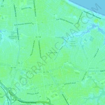 Mapa topográfico Forest Park, altitud, relieve