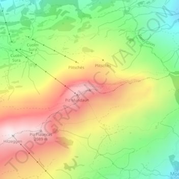 Mapa topográfico Piz Mundaun, altitud, relieve