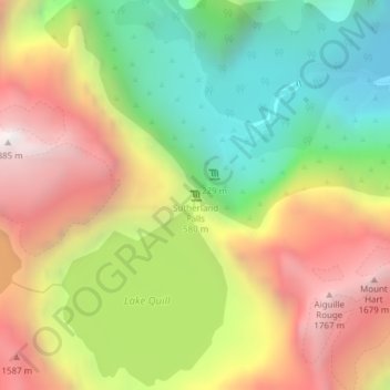 Mapa topográfico Sutherland Falls, altitud, relieve