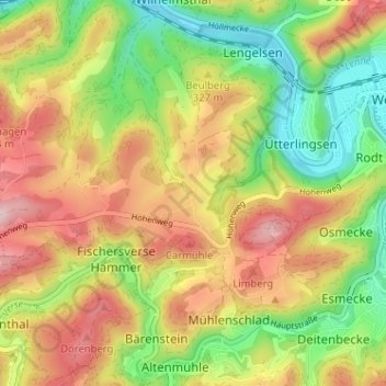 Mapa topográfico Rentrop, altitud, relieve