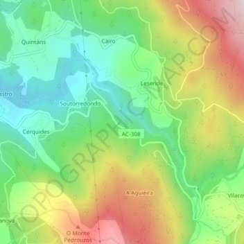 Mapa topográfico Moural, altitud, relieve