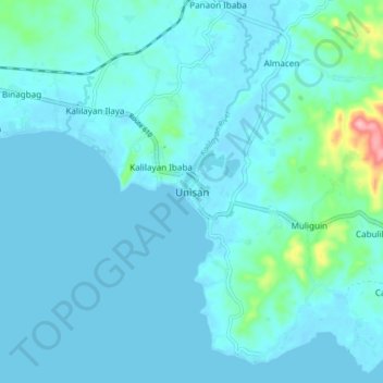 Mapa topográfico Unisan, altitud, relieve