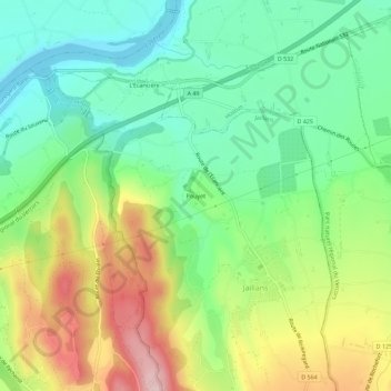 Mapa topográfico Pouyet, altitud, relieve