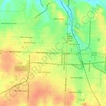 Mapa topográfico West Joplin, altitud, relieve