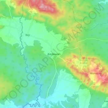 Mapa topográfico Kedewan, altitud, relieve