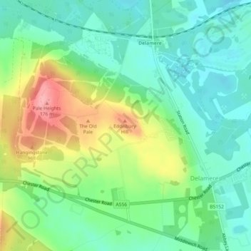 Mapa topográfico Eddisbury Hill Fort, altitud, relieve