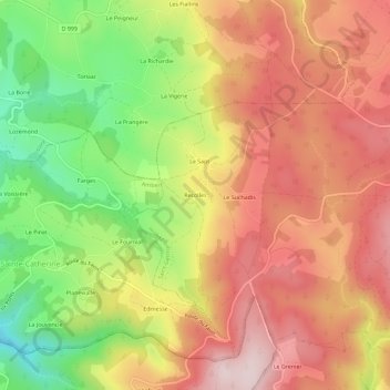 Mapa topográfico Recolles, altitud, relieve