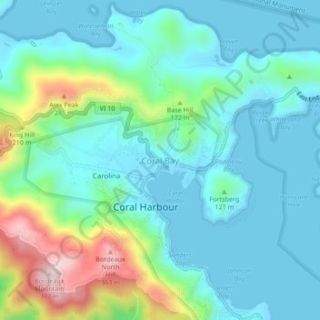 Mapa topográfico Coral Bay, altitud, relieve