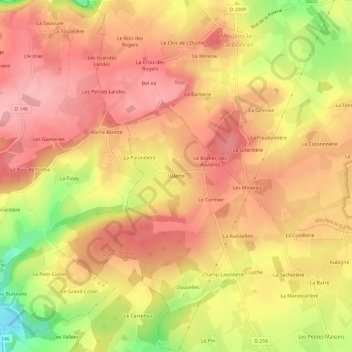 Mapa topográfico Valette, altitud, relieve