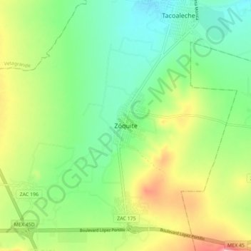 Mapa topográfico Zóquite, altitud, relieve