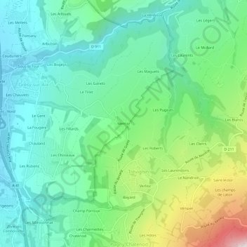 Mapa topográfico Mentaz, altitud, relieve