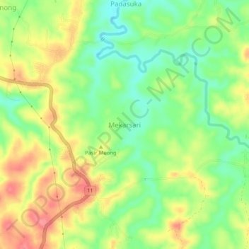 Mapa topográfico Mekarsari, altitud, relieve