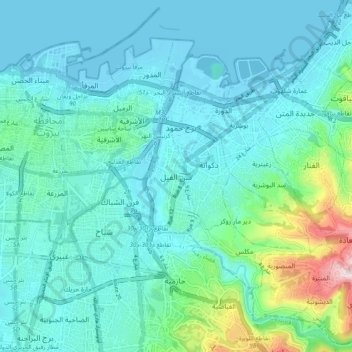 Mapa topográfico Sinn El Fil, altitud, relieve