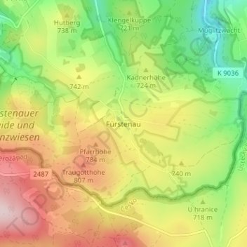 Mapa topográfico Fürstenau, altitud, relieve
