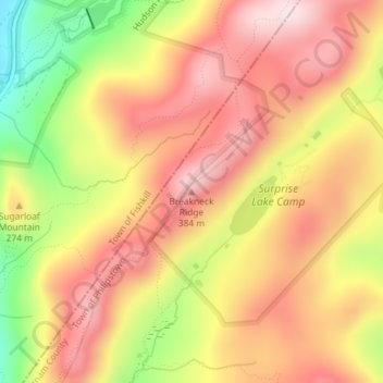 Mapa topográfico Breakneck Ridge, altitud, relieve