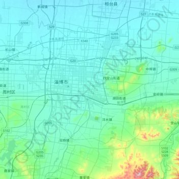 Mapa topográfico 淄博市, altitud, relieve