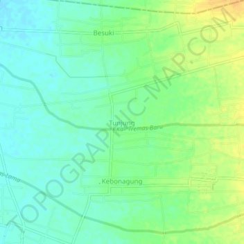 Mapa topográfico Tunjung, altitud, relieve