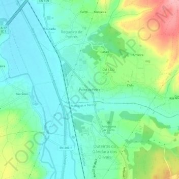 Mapa topográfico Ponte da Pedra, altitud, relieve